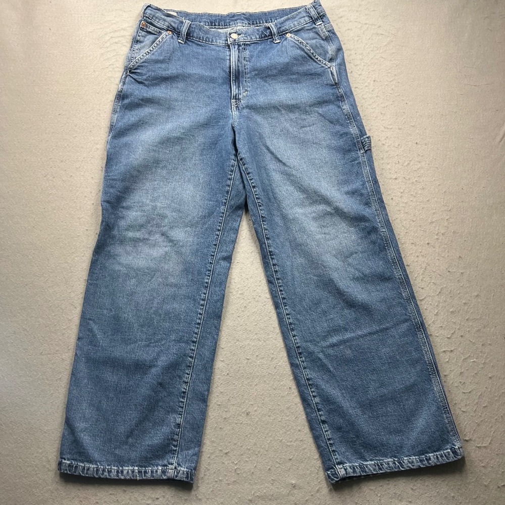 Gap 90s Loose Carpenter Mid Rise Jeans Blue Denim Utility Pants Womens 31 12s
